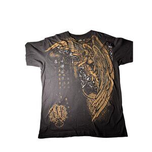 Angel Wing Cross all over Graphic Tee Black & Gold wings